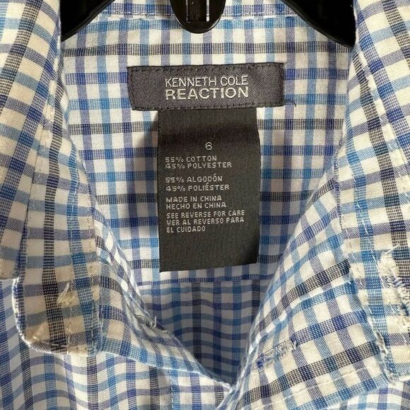Kenneth Cole Reaction Boys Button Down Checked Plaid Dress Shirt Top Siz… - Picture 4 of 8